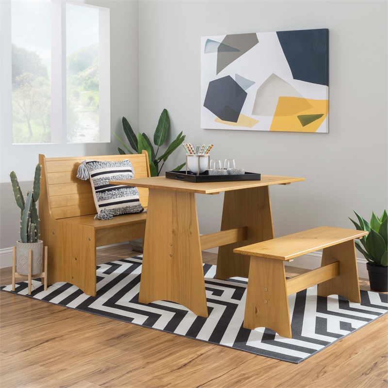 Pemberly Row Solid Pine Wood Dining Table with Honey Finish