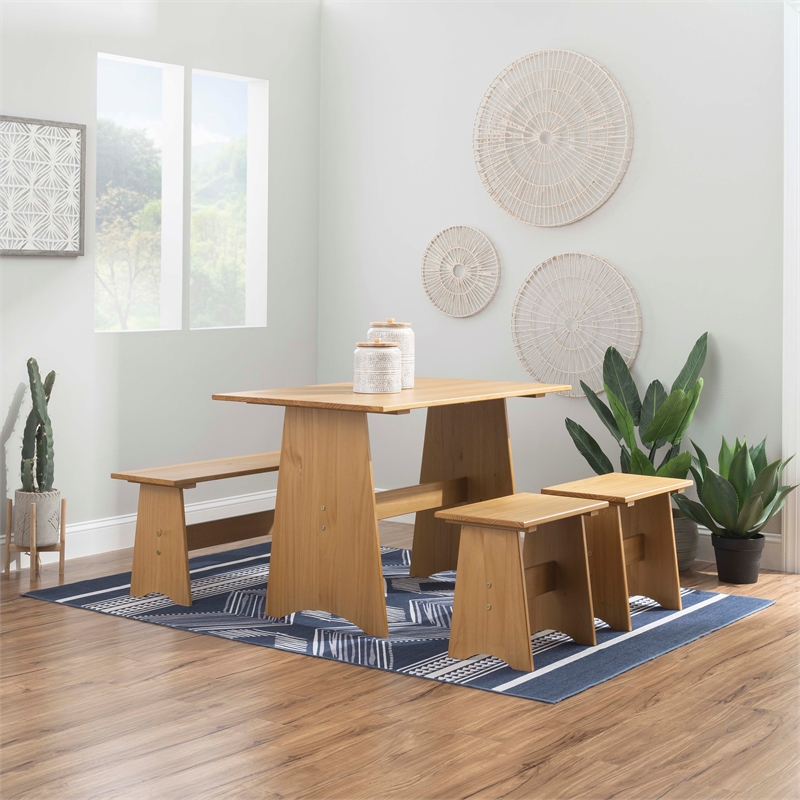 Pemberly Row Solid Pine Wood Dining Table with Honey Finish