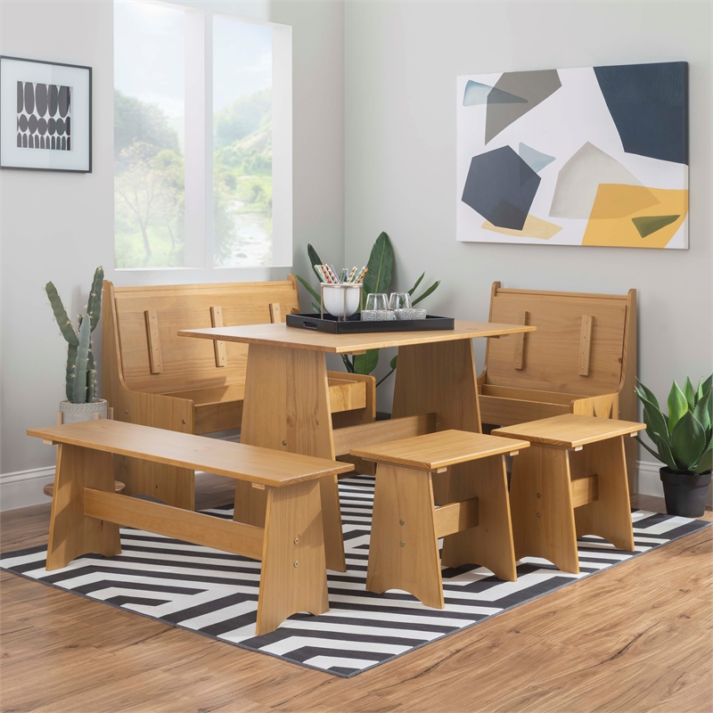 Pemberly Row Solid Pine Wood Dining Table with Honey Finish