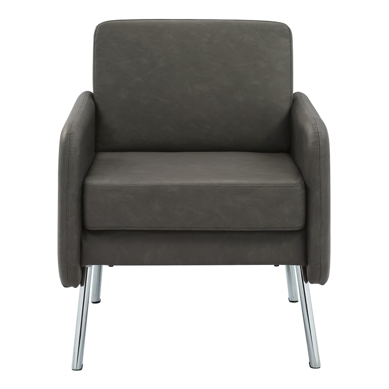 Pemberly Row Lounge Chair in Smoke Faux Leather with Chrome Legs