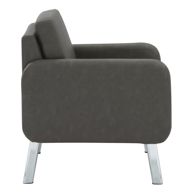 Pemberly Row Lounge Chair in Smoke Faux Leather with Chrome Legs