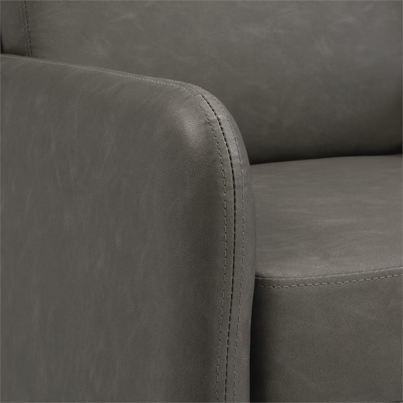 Pemberly Row Lounge Chair in Smoke Faux Leather with Chrome Legs