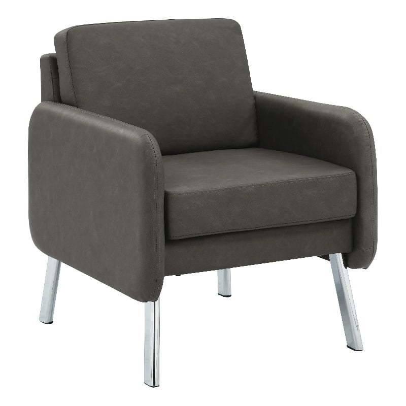 Pemberly Row Lounge Chair in Smoke Faux Leather with Chrome Legs