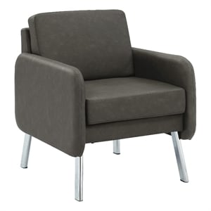Pemberly Row Lounge Chair in Smoke Faux Leather with Chrome Legs