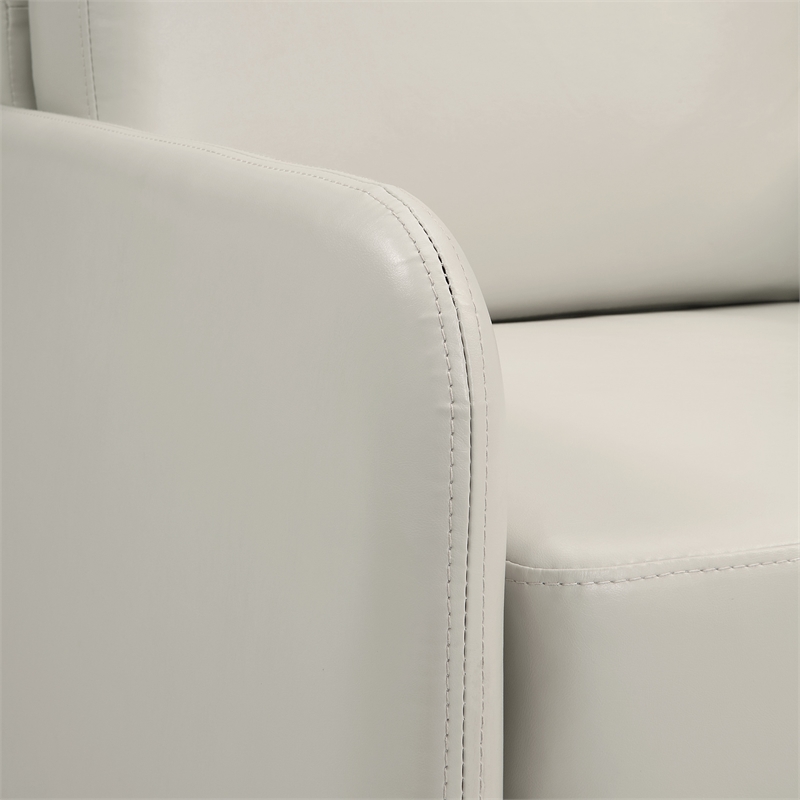 Pemberly Row Lounge Loveseat in Cream Faux Leather with Chrome Legs