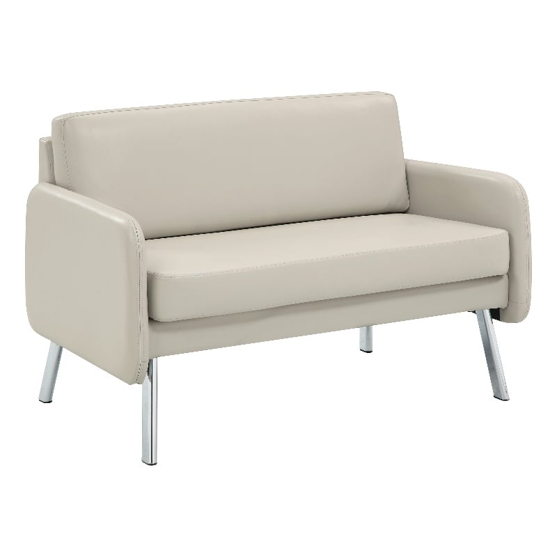Pemberly Row Lounge Loveseat in Cream Faux Leather with Chrome Legs
