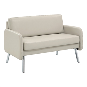 Pemberly Row Lounge Loveseat in Cream Faux Leather with Chrome Legs
