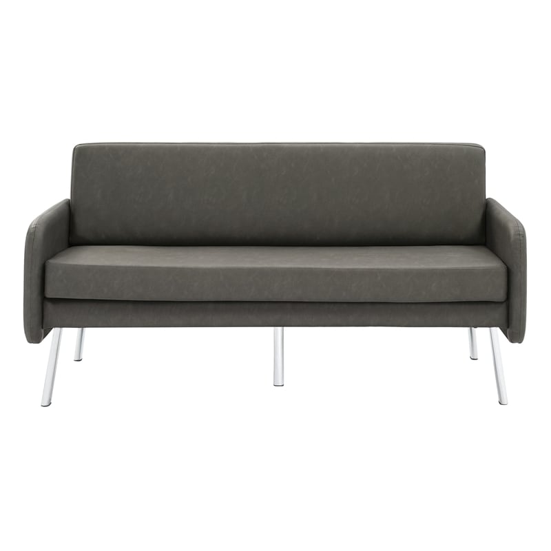 Pemberly Row Lounge Sofa in Smoke Faux Leather with Chrome Legs
