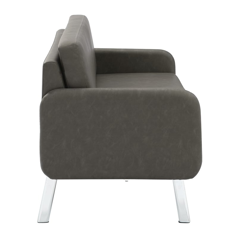 Pemberly Row Lounge Sofa in Smoke Faux Leather with Chrome Legs