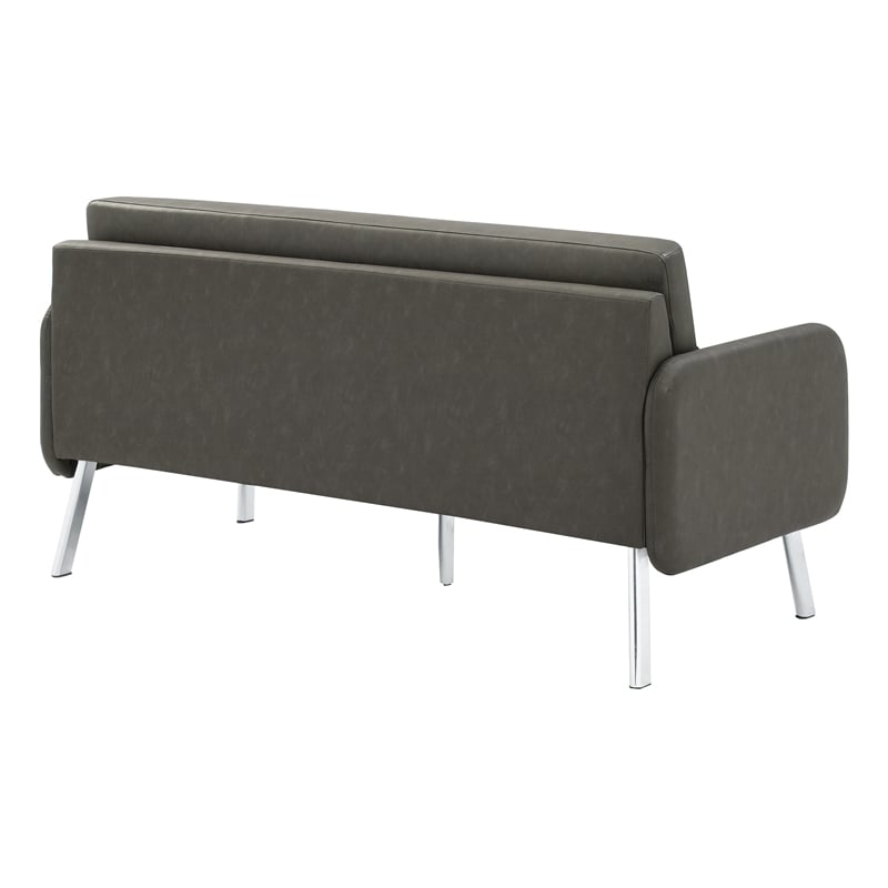 Pemberly Row Lounge Sofa in Smoke Faux Leather with Chrome Legs