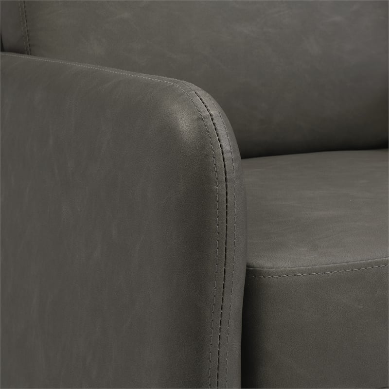 Pemberly Row Lounge Sofa in Smoke Faux Leather with Chrome Legs