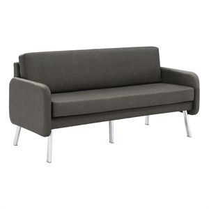 Pemberly Row Lounge Sofa in Smoke Faux Leather with Chrome Legs