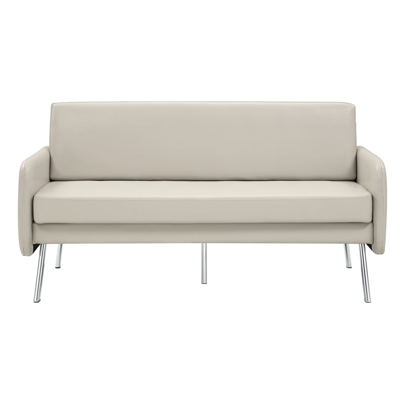 Pemberly Row Lounge Sofa in Cream Faux Leather with Chrome Legs