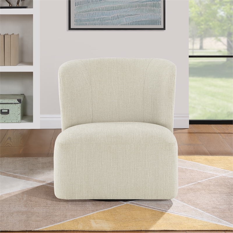 Pemberly Row Swivel Accent Chair in Linen White Fabric