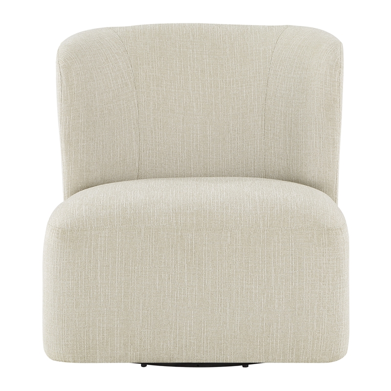 Pemberly Row Swivel Accent Chair in Linen White Fabric