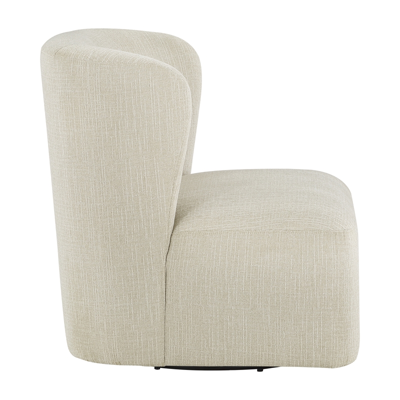Pemberly Row Swivel Accent Chair in Linen White Fabric