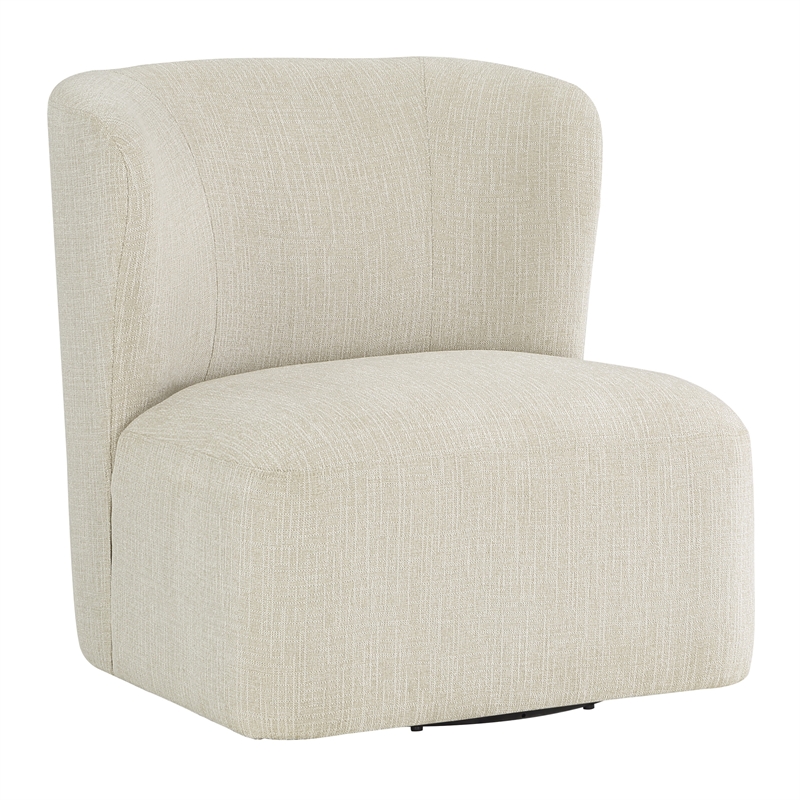 Pemberly Row Swivel Accent Chair in Linen White Fabric
