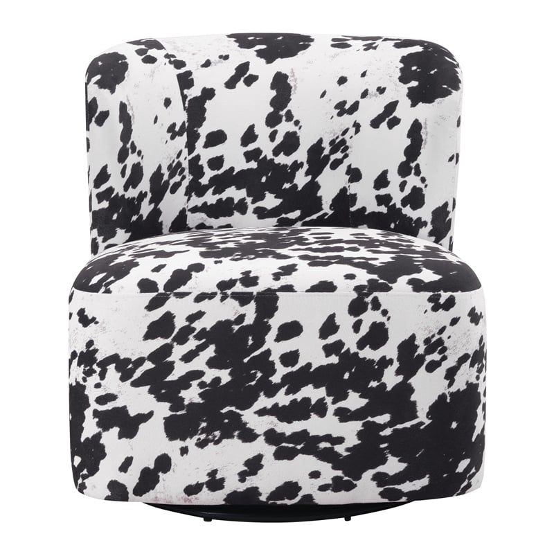 Pemberly Row Swivel Accent Chair in Black Cow Print Fabric