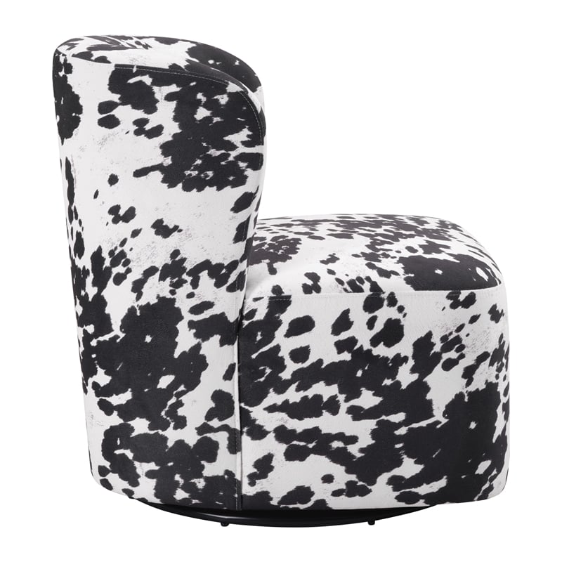 Pemberly Row Swivel Accent Chair in Black Cow Print Fabric