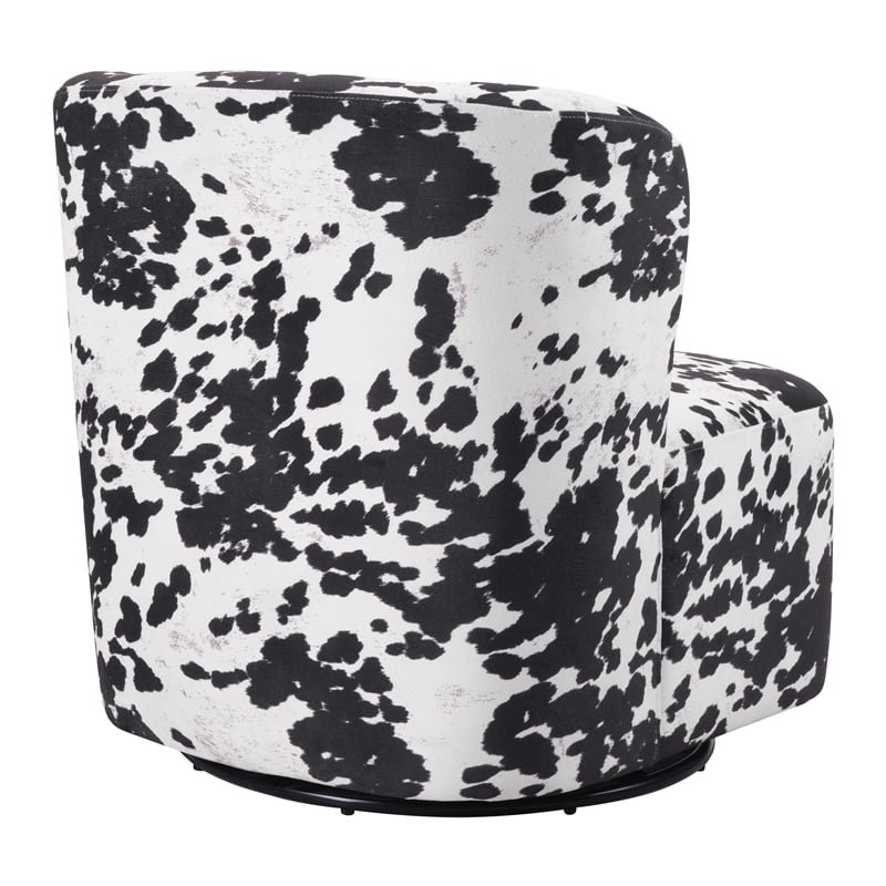 Pemberly Row Swivel Accent Chair in Black Cow Print Fabric