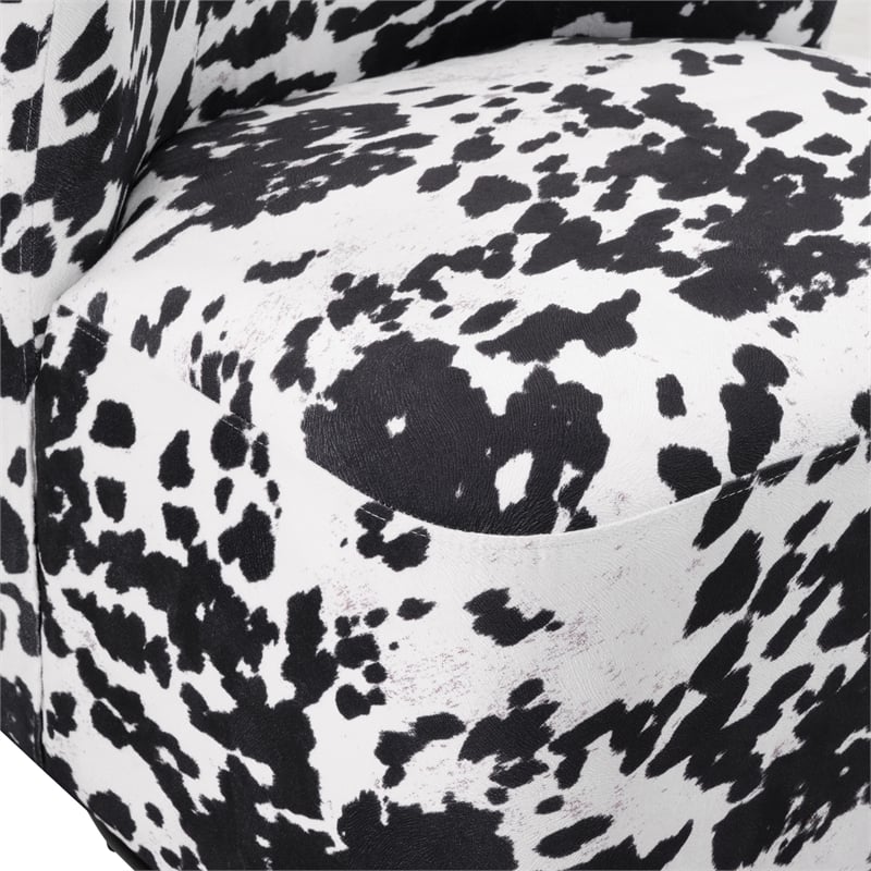 Pemberly Row Swivel Accent Chair in Black Cow Print Fabric