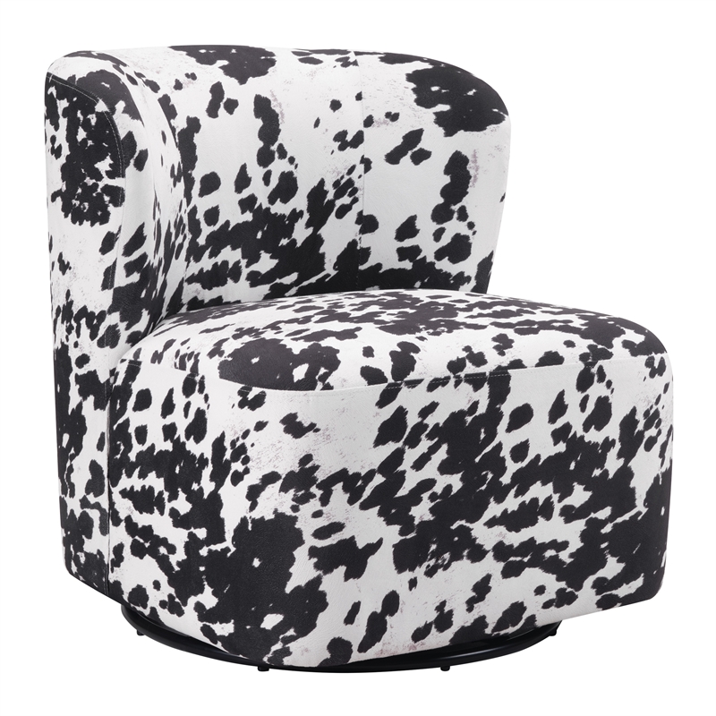 Pemberly Row Swivel Accent Chair in Black Cow Print Fabric