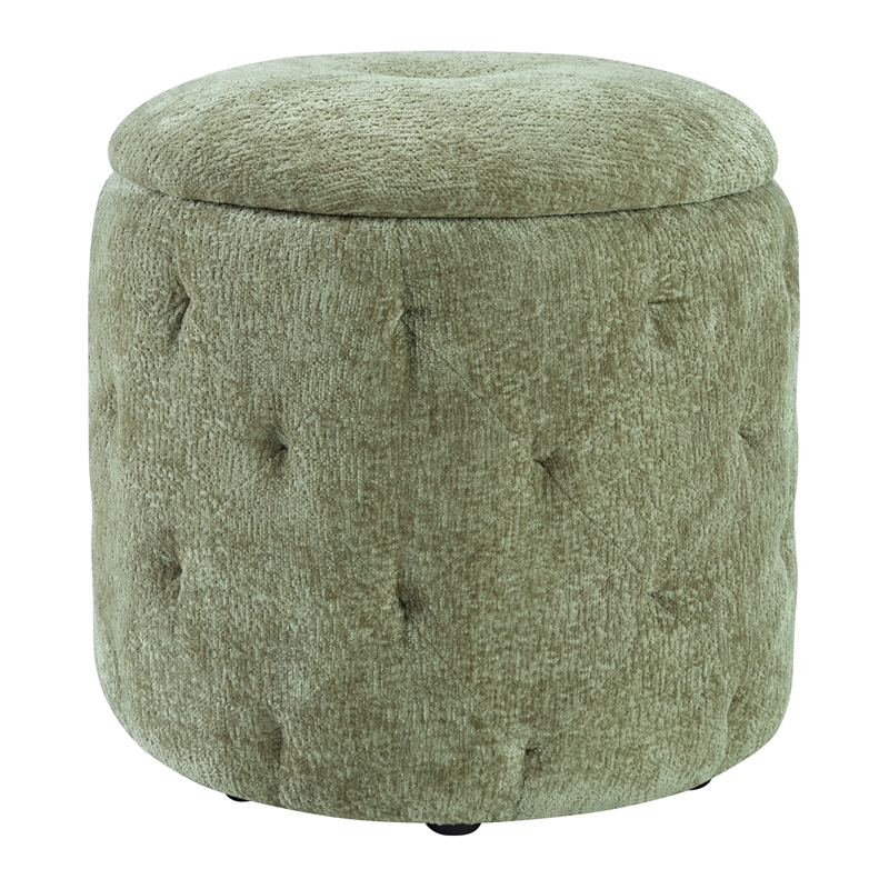 Pemberly Row Round Storage Ottoman with Tufted Design in Spring Green