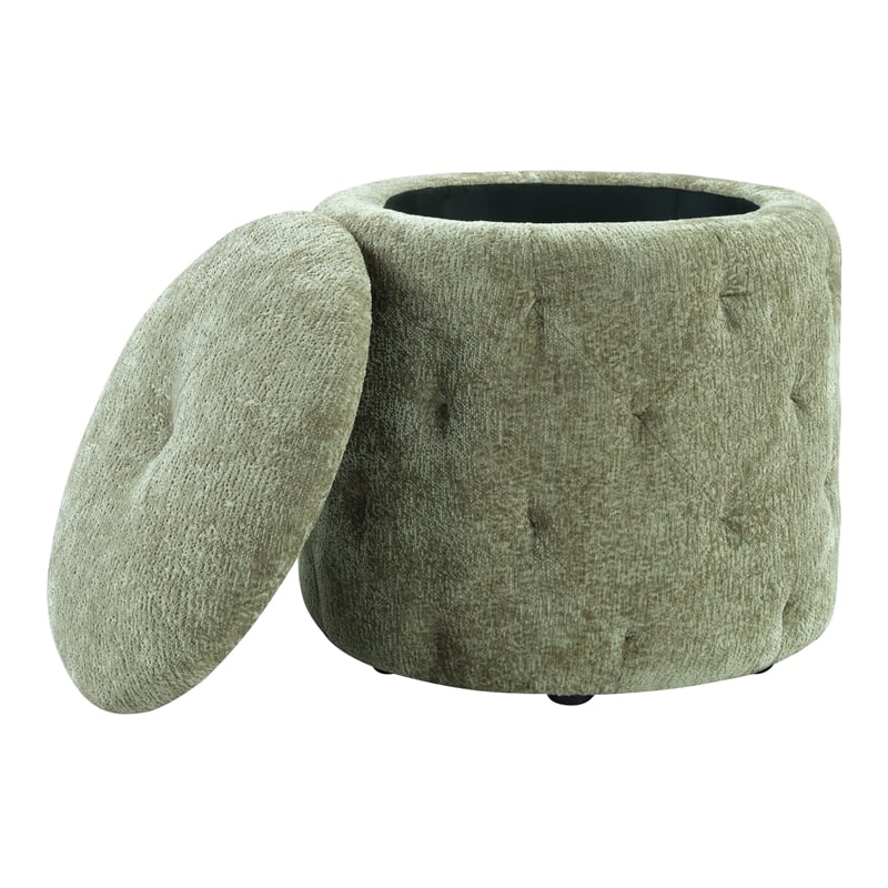 Pemberly Row Round Storage Ottoman with Tufted Design in Spring Green