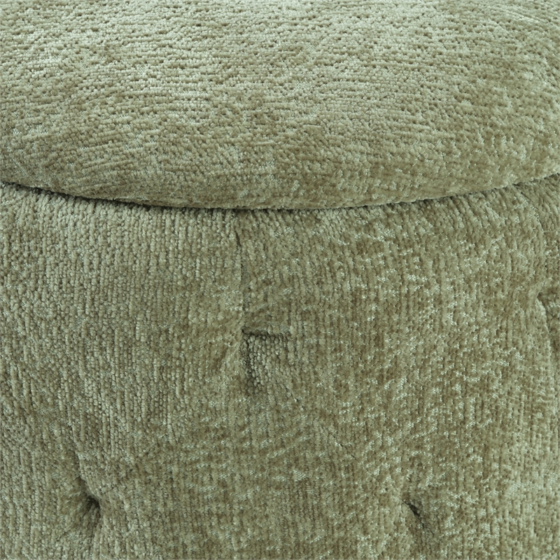 Pemberly Row Round Storage Ottoman with Tufted Design in Spring Green