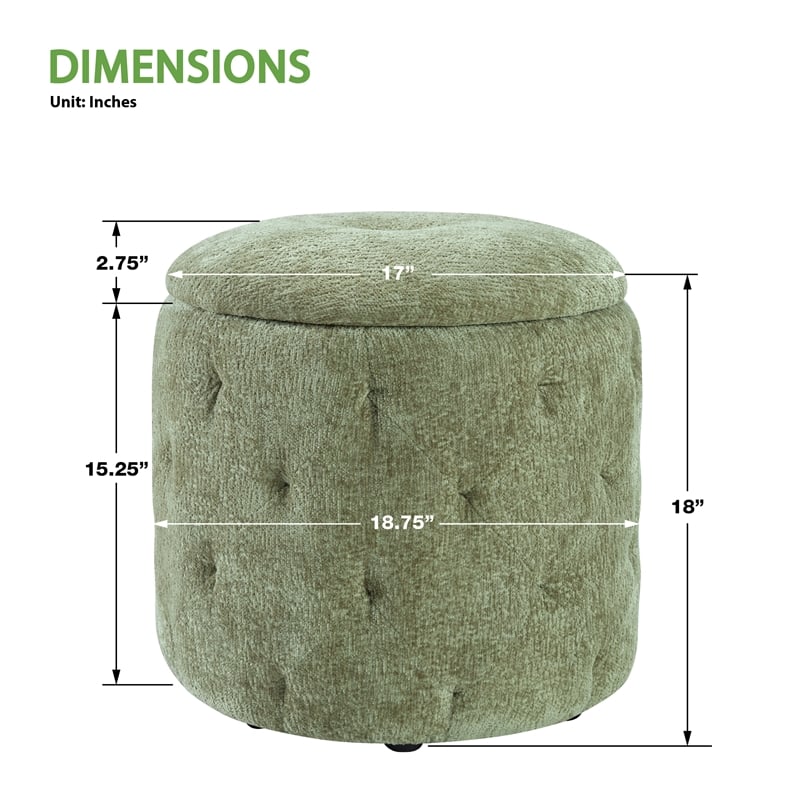 Pemberly Row Round Storage Ottoman with Tufted Design in Spring Green