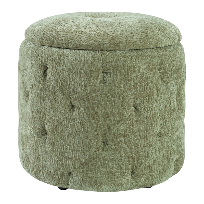 Pemberly Row Round Storage Ottoman with Tufted Design in Spring Green