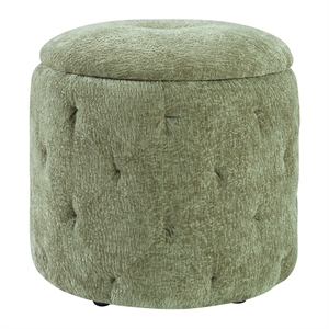 Pemberly Row Round Storage Ottoman with Tufted Design in Spring Green