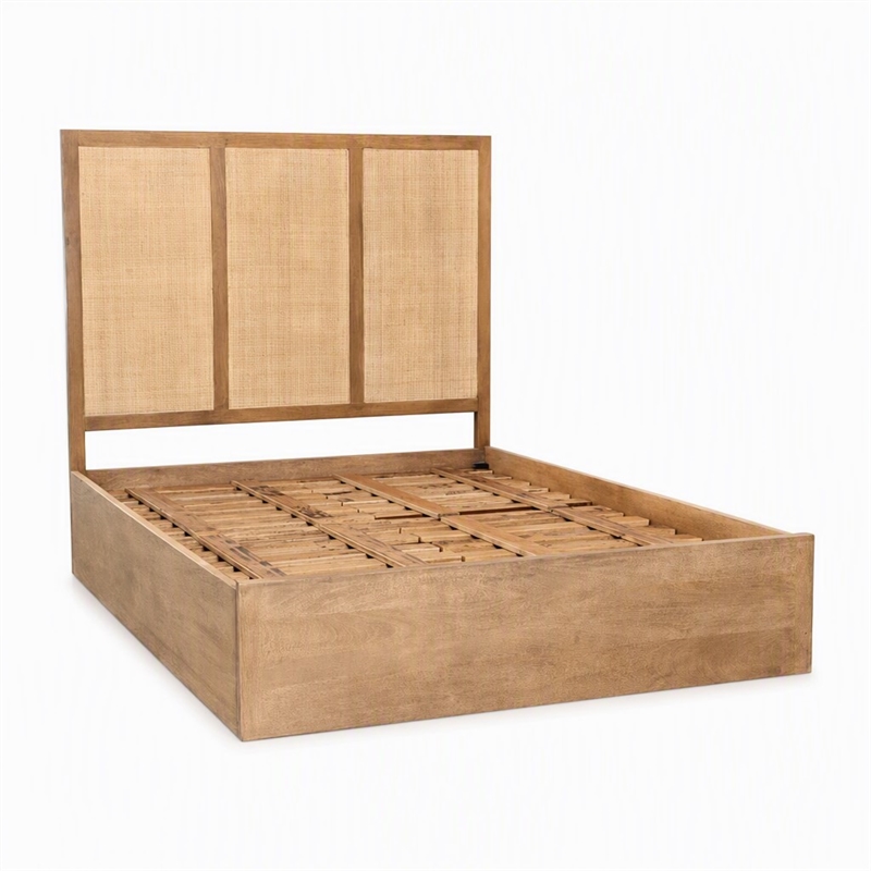 Pemberly Row Queen Panel Bed in Wheat Finish with Cane Detailing