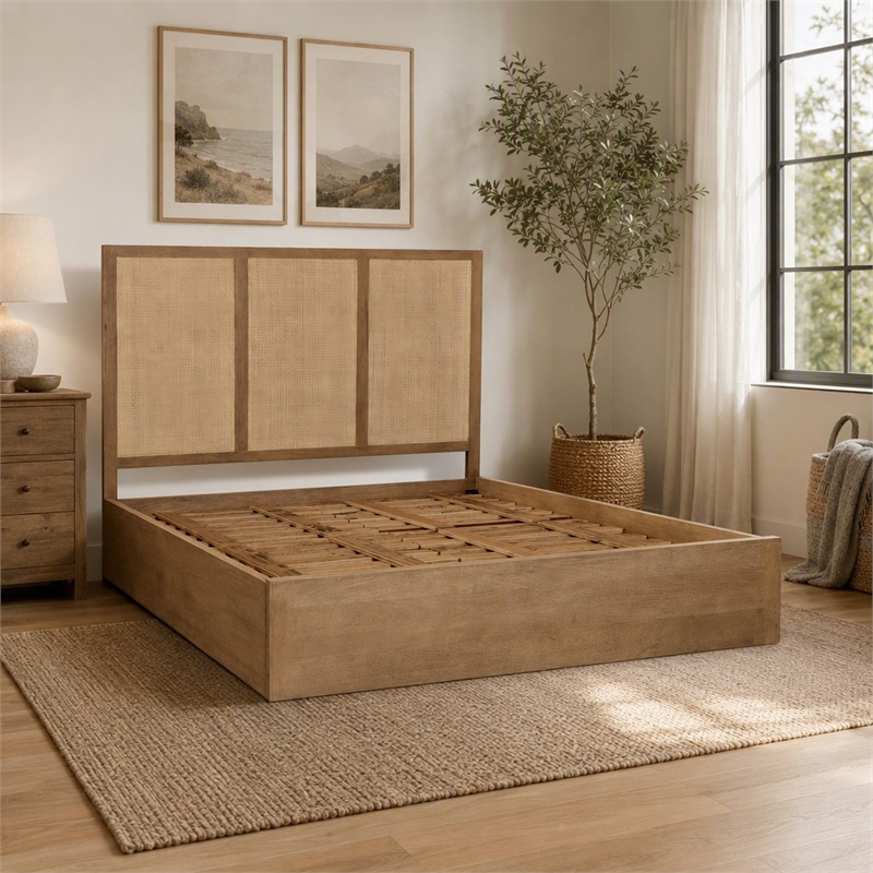 Pemberly Row 3-Panel King Bed with Solid Wood and Cane Detailing