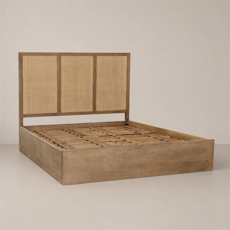 Pemberly Row 3-Panel King Bed with Solid Wood and Cane Detailing