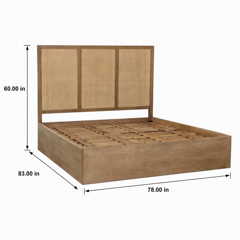 Pemberly Row 3-Panel King Bed with Solid Wood and Cane Detailing