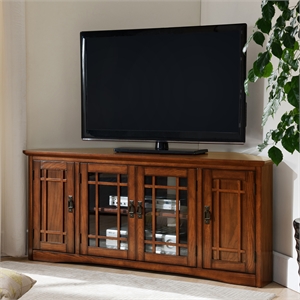 Pemberly Row 56&quot Corner TV Stand in Mission Oak for TVs up to 60&quot