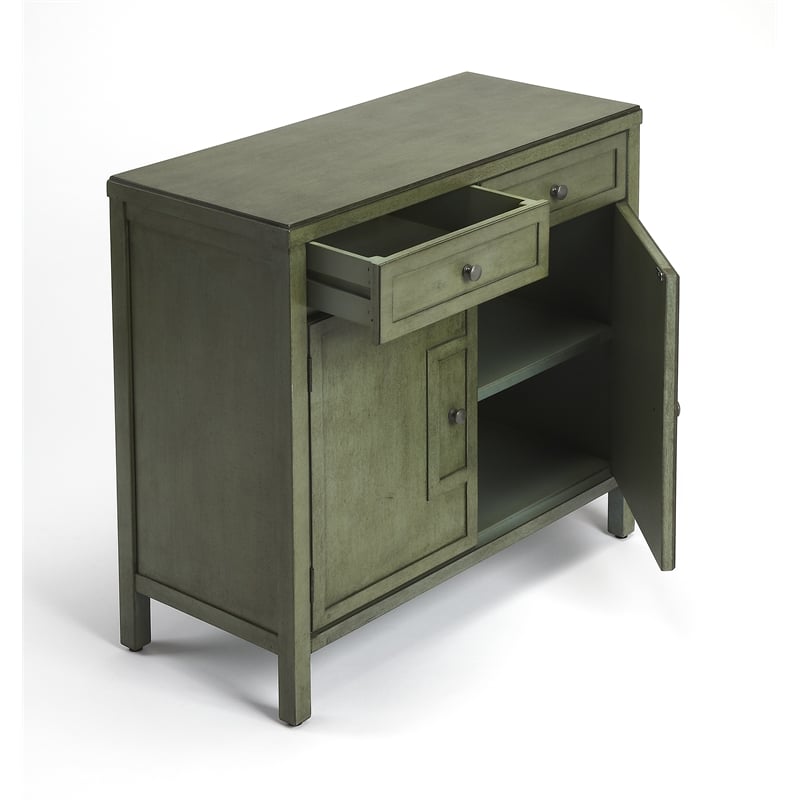 Pemberly Row Imperial Console Cabinet in Distressed Green Wood Finish