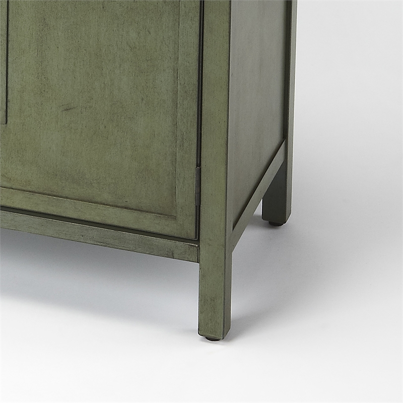 Pemberly Row Imperial Console Cabinet in Distressed Green Wood Finish
