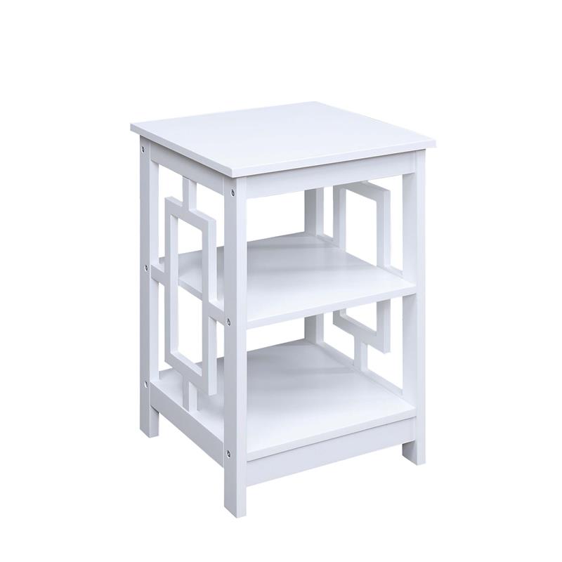 Pemberly Row Town Square End Table with Shelves in White Engineered Wood