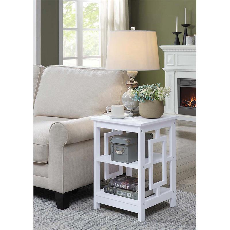 Pemberly Row Town Square End Table with Shelves in White Engineered Wood