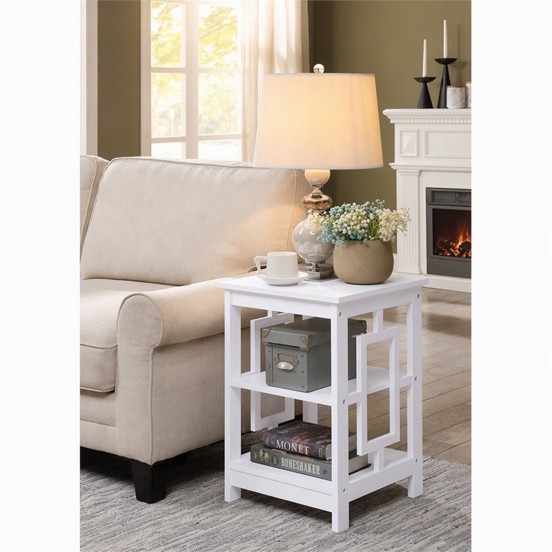 Pemberly Row Town Square End Table with Shelves in White Engineered Wood