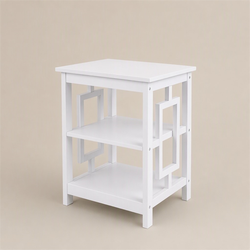 Pemberly Row Town Square End Table with Shelves in White Engineered Wood