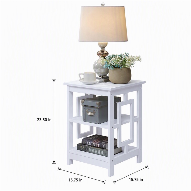 Pemberly Row Town Square End Table with Shelves in White Engineered Wood