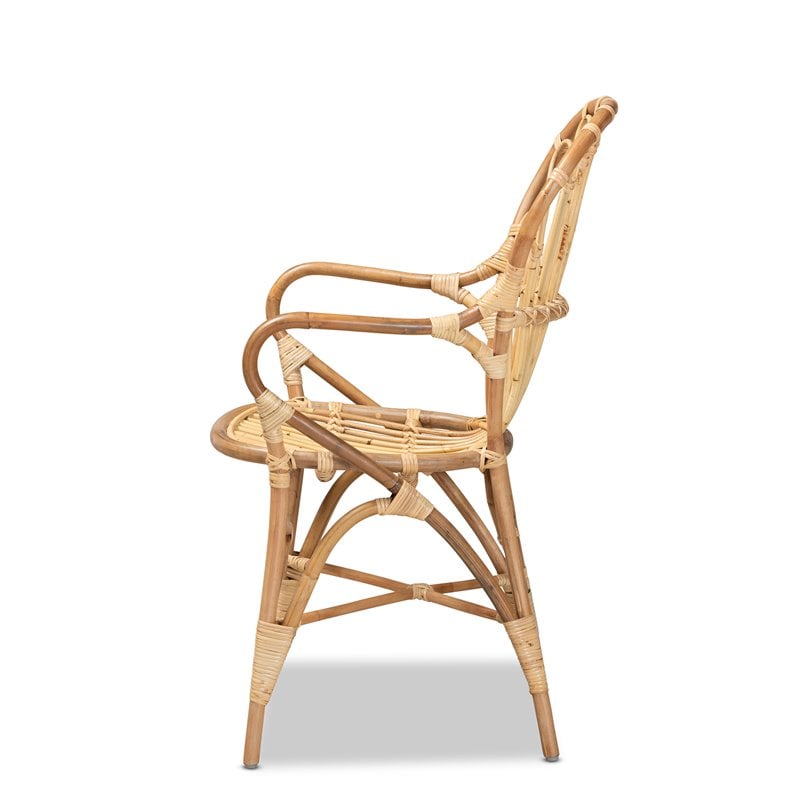 Pemberly Row Natural Rattan Armchair with Curved Arms and Angled Legs