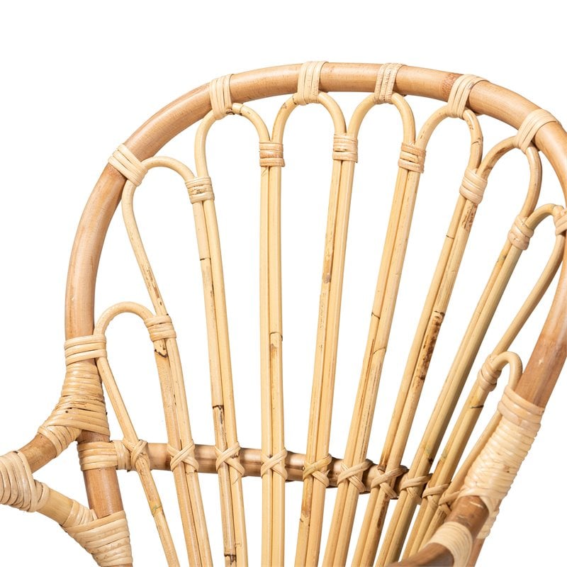 Pemberly Row Natural Rattan Armchair with Curved Arms and Angled Legs