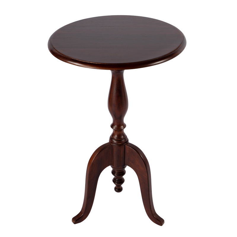 Pemberly Row Round Solid Mango Wood Pedestal Side Table in Brown Finish