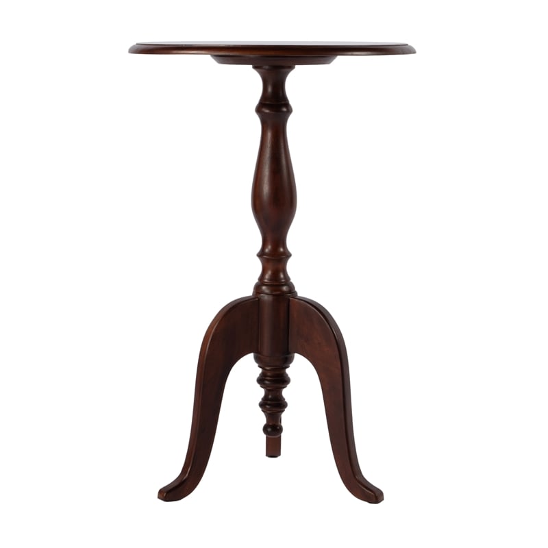 Pemberly Row Round Solid Mango Wood Pedestal Side Table in Brown Finish