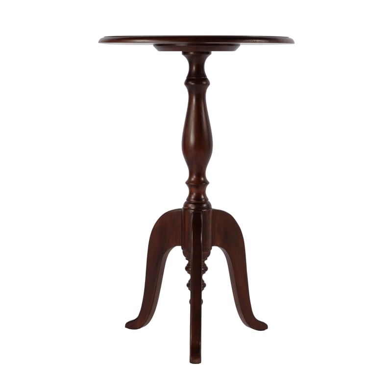 Pemberly Row Round Solid Mango Wood Pedestal Side Table in Brown Finish
