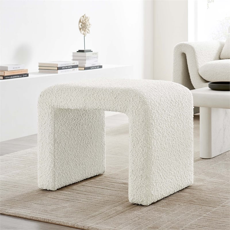 Pemberly Row Waterfall Stool Upholstered in Ivory Boucle Fabric